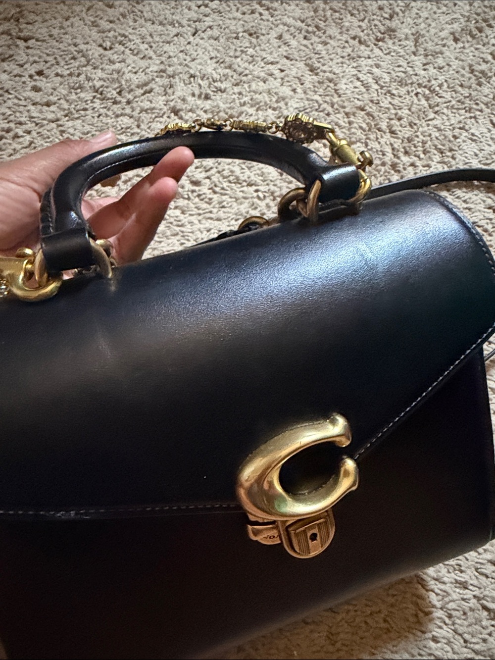 Coach Black Leather Top-Handle Satchel with Signature C - Picture 13 of 16
